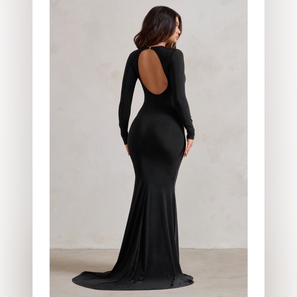 Black Long Sleeve Backless Fishtail Maxi Dress Club L London